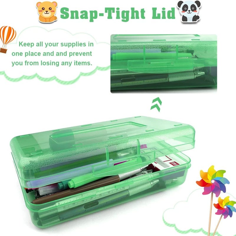 BOEIAC Pencil Case, Pencil Box, Large Pencil Case, 3 Pack Clear Pencil Case, Plastic Pencil Box, Crayon Box, Pink Purple Green Pencil Case, Hard Pencil Case for Kids, Plastic Storage Box for Office Supplies - Image 5